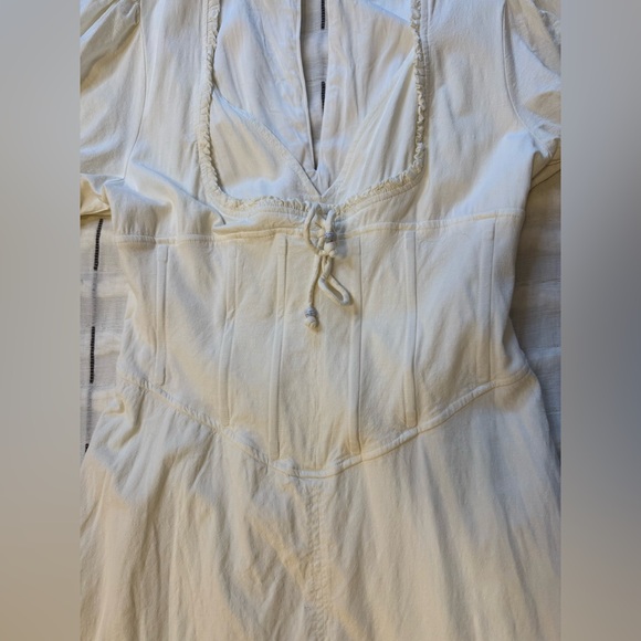 Maeve Anthropologie Puff-Sleeve Corset Linen Midi Dress - White Size Large - Picture 16 of 16
